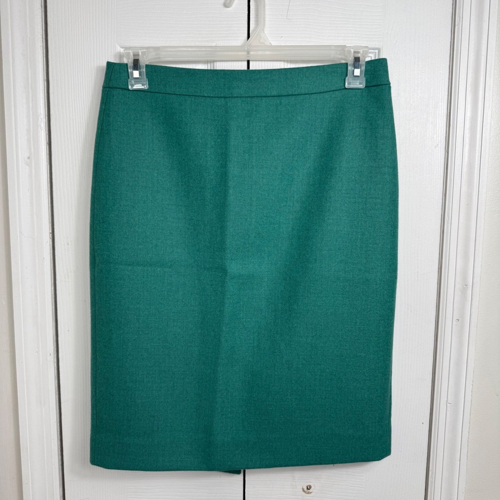 J.Crew No. 2 Pencil Skirt Sz 8 Green Wool Minimalist Professional Career Office